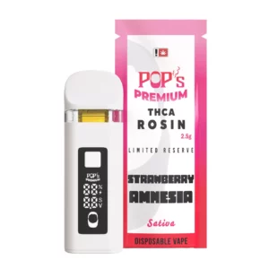 Pop’s Strawberry Amnesia (Sativa) 2.5g THCA Rosin Disposable Vape